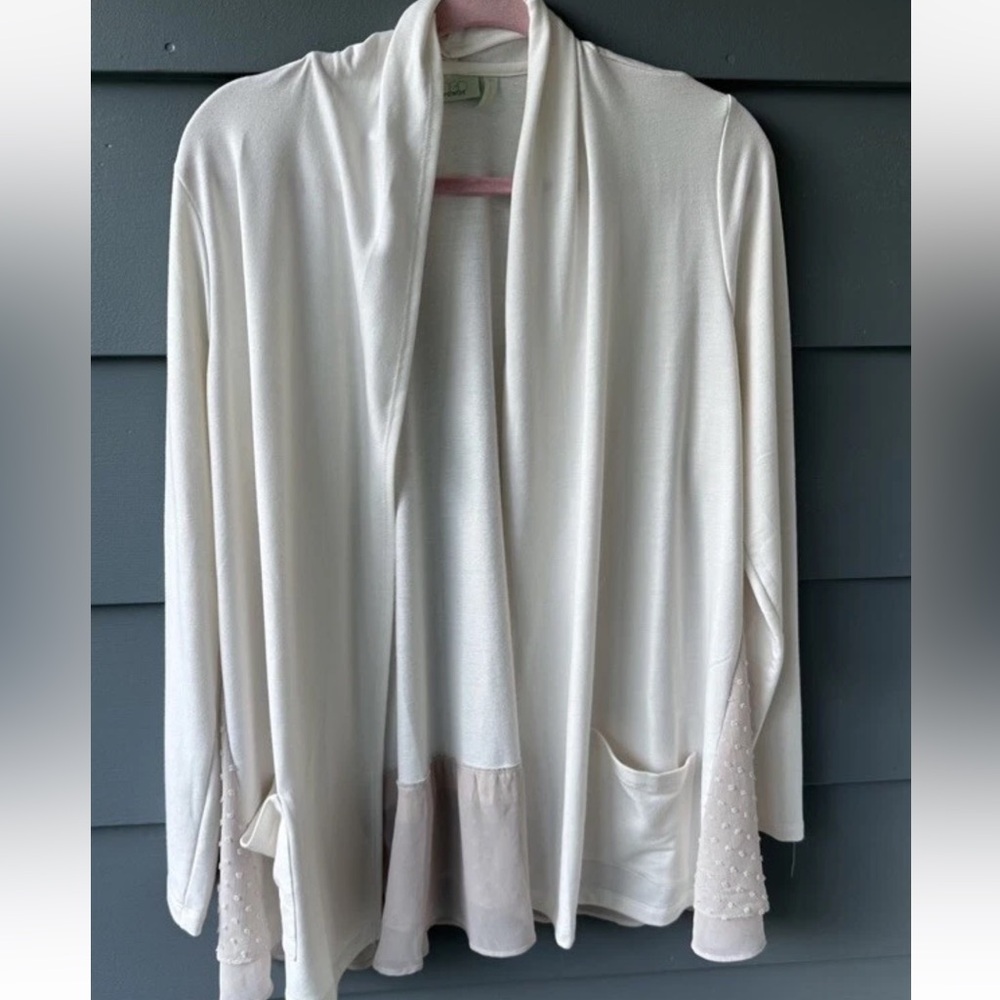 LOGO Cream Open Front Cardigan Sz S